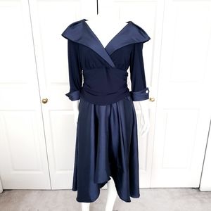 Navy Blue Laura Shawl Collar Cocktail Dress